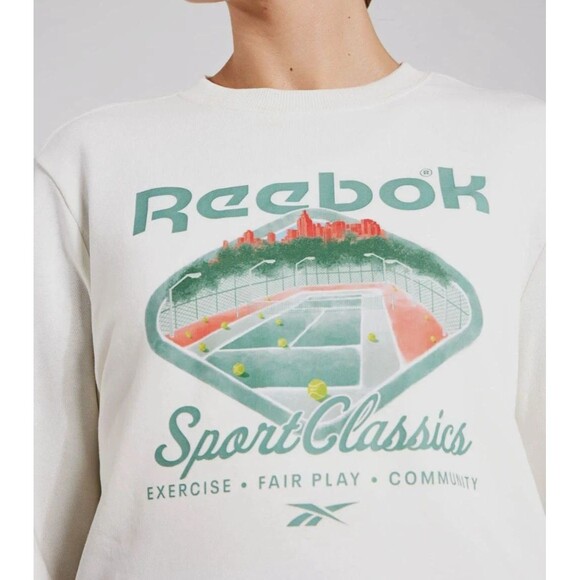 Reebok Women's Court Sport Pullover Crewneck Sweatshirt Off White Size Small - Picture 4 of 7